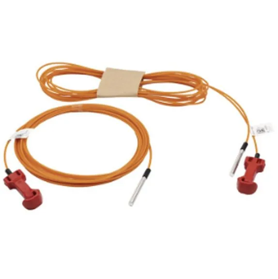 A non-electric initiation assembly: a coiled orange tube ending in red surface connectors, on a white background.